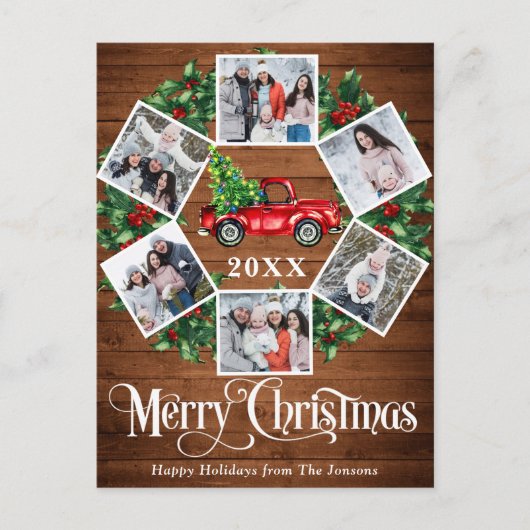 Carte Postale Joyeux Noël Camion de ferme rouge 6 Photo (Devant)