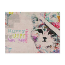 Carte postale Joyeux Noël Chat Aquarelle