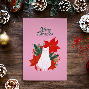 Carte Postale Joyeux Noël Chat Floral