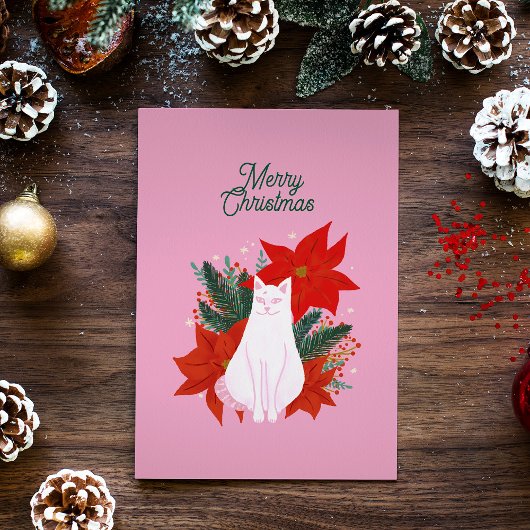Carte Postale Joyeux Noël Chat Floral