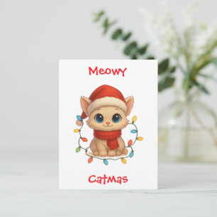 Carte Postale Joyeux Noël chat mignon Meowy Catmas drôle
