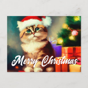 Carte Postale Joyeux Noël chat santa claus