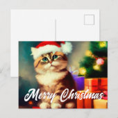 Carte Postale Joyeux Noël chat santa claus (Devant / Derrière)