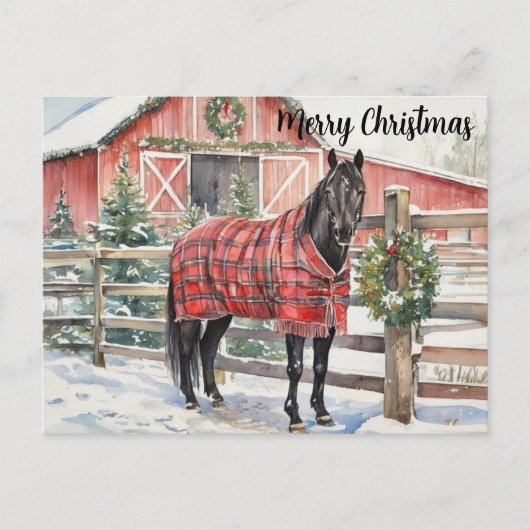 Carte Postale Joyeux Noël Cheval Noir  (Devant)
