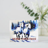 Carte Postale Joyeux Noël chevaux blancs aquarelle salutations (Debout devant)