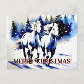 Carte Postale Joyeux Noël chevaux blancs aquarelle salutations (Devant)