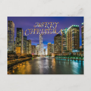 Carte Postale Joyeux Noël, Chicago River au coucher du soleil