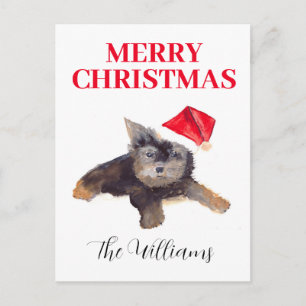 Carte Postale Joyeux Noël Chien Animal Familier Élégante aquarel