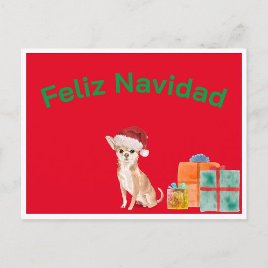 Carte Postale Joyeux Noël Chihuahua rouge de Noël (Devant)