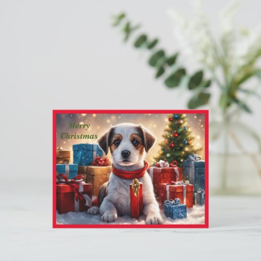 Carte postale Joyeux Noël Chiot (Debout devant)