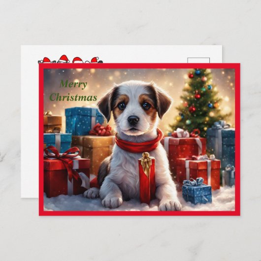 Carte postale Joyeux Noël Chiot (Devant / Derrière)