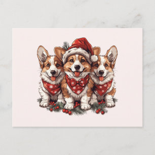 Carte Postale Joyeux Noël chiots Pembroke Welsh Corgi