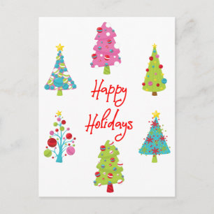 Carte Postale Joyeux Noël coloré arbres Joyeux vacances
