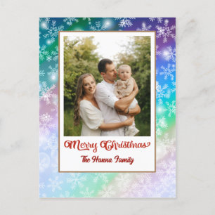Carte Postale Joyeux Noël Coloré Snowflakes Photo Holiday