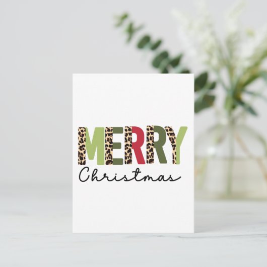 Carte Postale "Joyeux Noël" Couleur moderne bloquée Leopard (Debout devant)