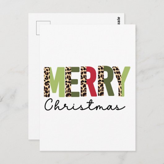 Carte Postale "Joyeux Noël" Couleur moderne bloquée Leopard (Devant / Derrière)