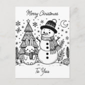 Carte Postale Joyeux Noël couleur moi | Snowman et Bunny (Devant)