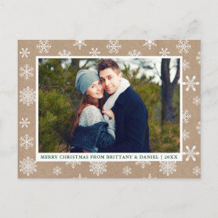 Carte Postale Joyeux Noël Couple Photo Flocons Kraft