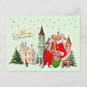 Carte Postale Joyeux Noël couple vintage Noël 1950