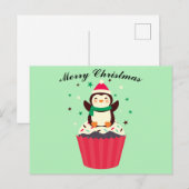 Carte postale Joyeux Noël Cupcake Pingouin (Devant / Derrière)