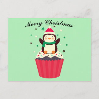 Carte postale Joyeux Noël Cupcake Pingouin