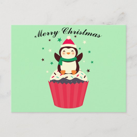Carte postale Joyeux Noël Cupcake Pingouin (Devant)