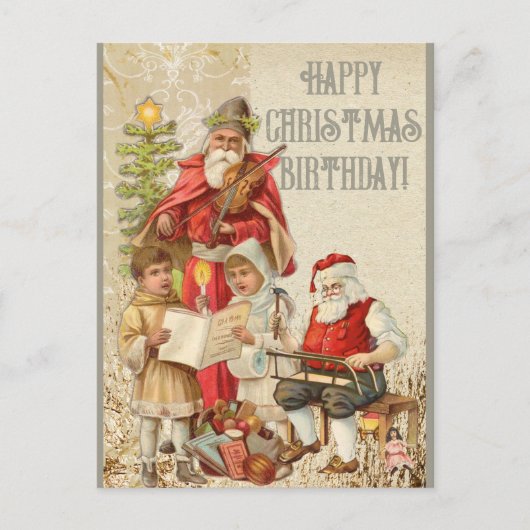 Carte Postale Joyeux Noël d'anniversaire Père Noël | (Devant)