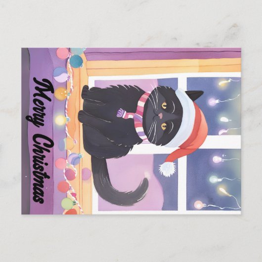 Carte Postale Joyeux Noël de chat noir (Devant)