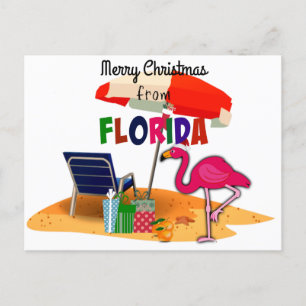 Carte Postale Joyeux Noël de Floride avec Flamant rose Père Noël