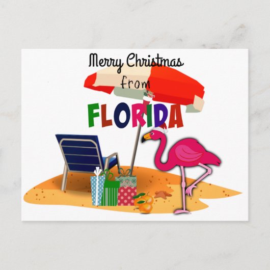 Carte Postale Joyeux Noël de Floride avec Flamant rose Père Noël (Devant)