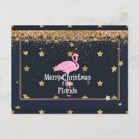 Carte Postale Joyeux Noël de Floride, Père Noël Flamant rose (Devant)