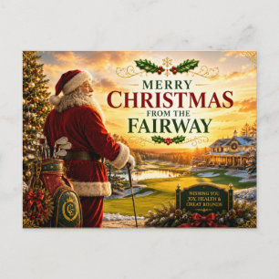 Carte Postale Joyeux Noël de golf avec balle et Père Noël