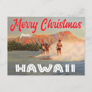 Carte Postale Joyeux Noël de Hawaii surf vintage