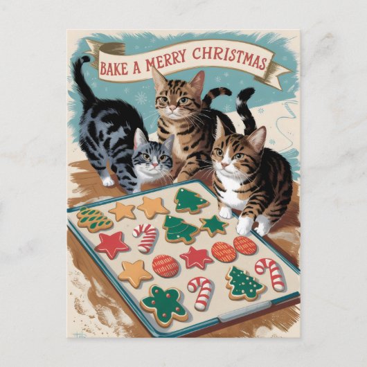 Carte Postale Joyeux Noël de mignons chats Vintages (Devant)