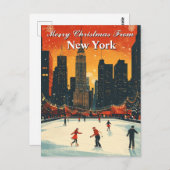 Carte Postale Joyeux Noël de New York Festival Patinage sur glac (Devant / Derrière)