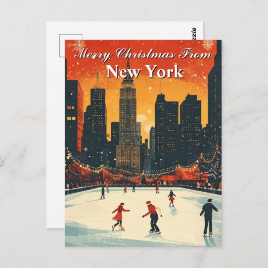 Carte Postale Joyeux Noël de New York Festival Patinage sur glac (Devant / Derrière)