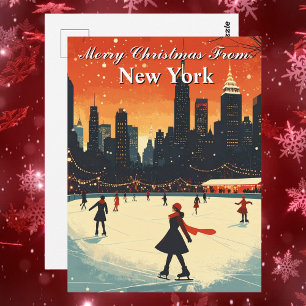 Carte Postale Joyeux Noël de New York Patinage de glace hiver