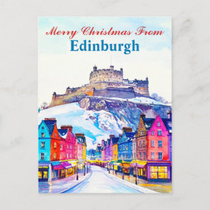 Carte Postale Joyeux Noël d'Edimbourg Ecosse hiver