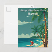 Carte Postale Joyeux Noël depuis Hawaii Tropical Santa Surfing (Devant / Derrière)