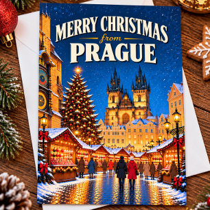 Carte Postale Joyeux Noël depuis Prague Vintage Tchèque
