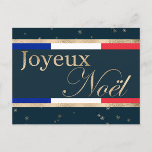 Carte Postale Joyeux Noël Drapeau Français sur Bleu Noël