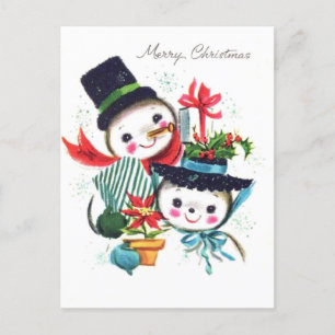 Carte Postale Joyeux Noël du Couple de Bonhommes de Neige