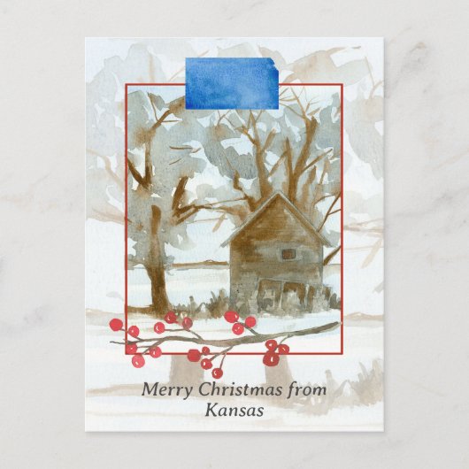 Carte Postale Joyeux Noël du paysage Cabine d'hiver du Kansas (Devant)