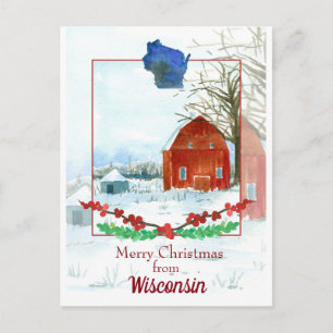 Carte Postale Joyeux Noël du Wisconsin Neige d'hiver