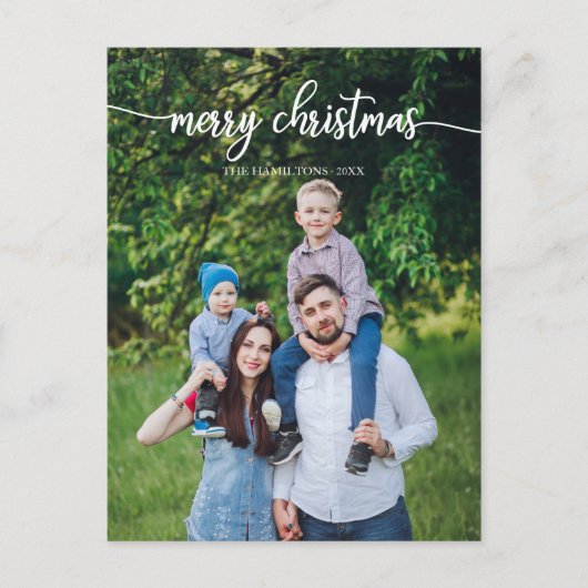 Carte Postale Joyeux Noël Écriture Blanche Photo Unique (Devant)