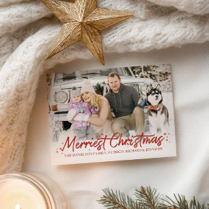 Carte Postale Joyeux Noël écriture manuscrite paillettes rouges