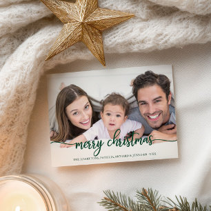 Carte Postale Joyeux Noël Écriture Moderne Verte Photo Pleine Pa