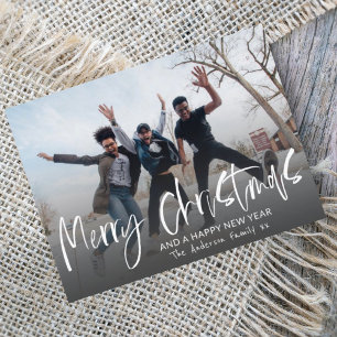 Carte Postale Joyeux Noël Élégant Blanc Calligraphie 1 Photo