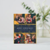 Carte Postale Joyeux Noël! | Elégant Blue & Gold 4 Photos (Debout devant)
