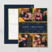 Carte Postale Joyeux Noël! | Elégant Blue & Gold 4 Photos (Devant / Derrière)